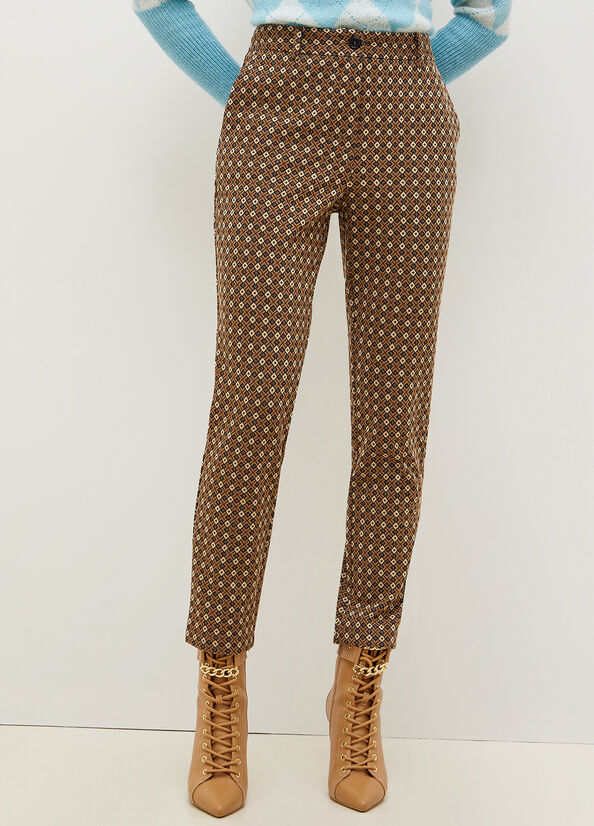 Brown Women\'s Liu Jo Chinos With Geometric Motif Pants | YKM-501728