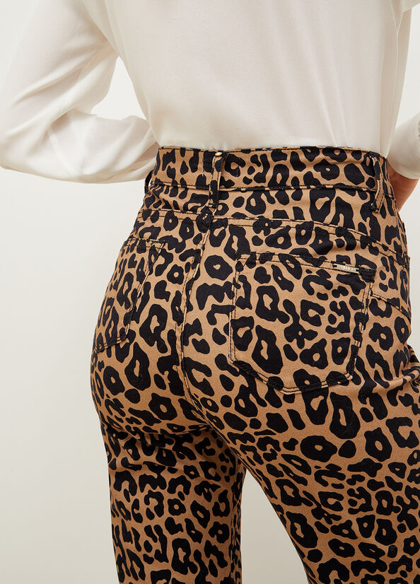 Brown Women's Liu Jo Cropped Animal-Print Pants | HAY-140756