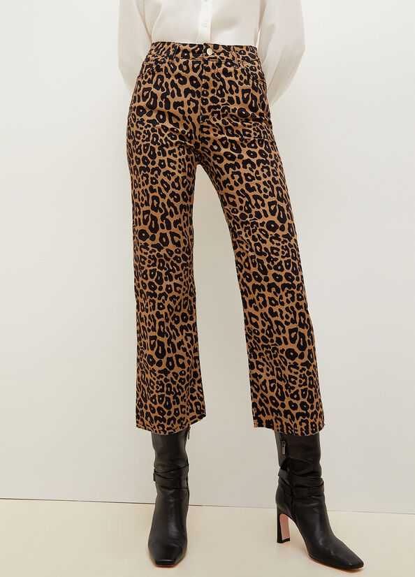 Brown Women\'s Liu Jo Cropped Animal-Print Pants | HAY-140756