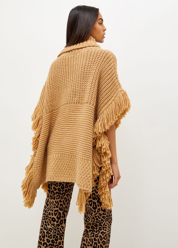 Brown Women's Liu Jo Knit Cape With Fringes Coats | XIP-719564