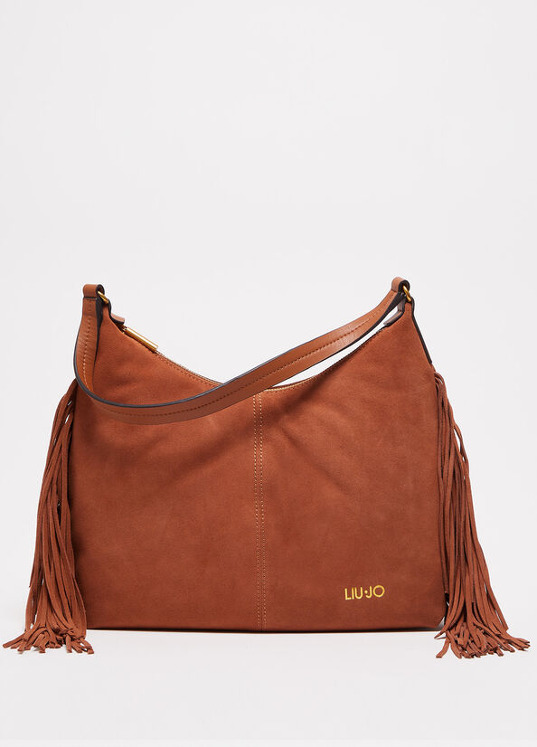 Brown Women's Liu Jo Suede Shoulder With Fringes Shopper Bag | SHU-389042