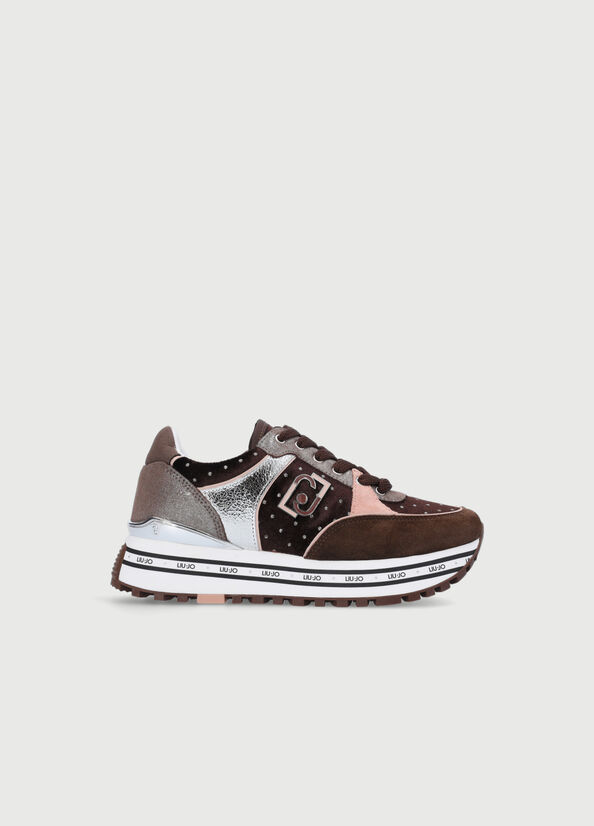 Brown Women's Liu Jo Velvet Platform Sneakers | DQF-651847