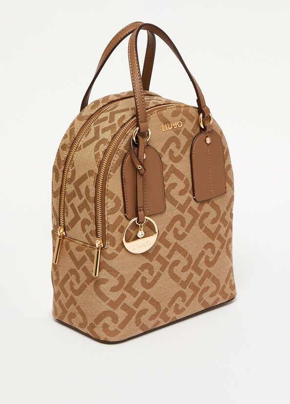 Brown Women's Liu Jo With Jacquard Logo And Charm Backpacks | HFE-703428