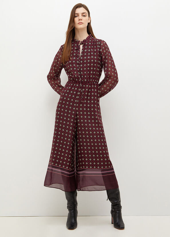 Burgundy Women\'s Liu Jo Georgette With Geometric Print Dress | JTM-395276