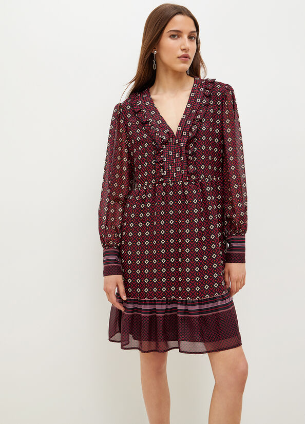 Burgundy Women\'s Liu Jo Georgette With Geometric Print Dress | UCZ-275431