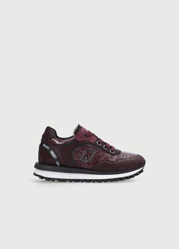 Burgundy Women's Liu Jo With Rubberised Logo Sneakers | VMY-563207