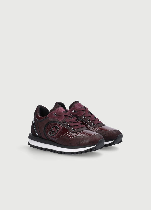 Burgundy Women's Liu Jo With Rubberised Logo Sneakers | VMY-563207