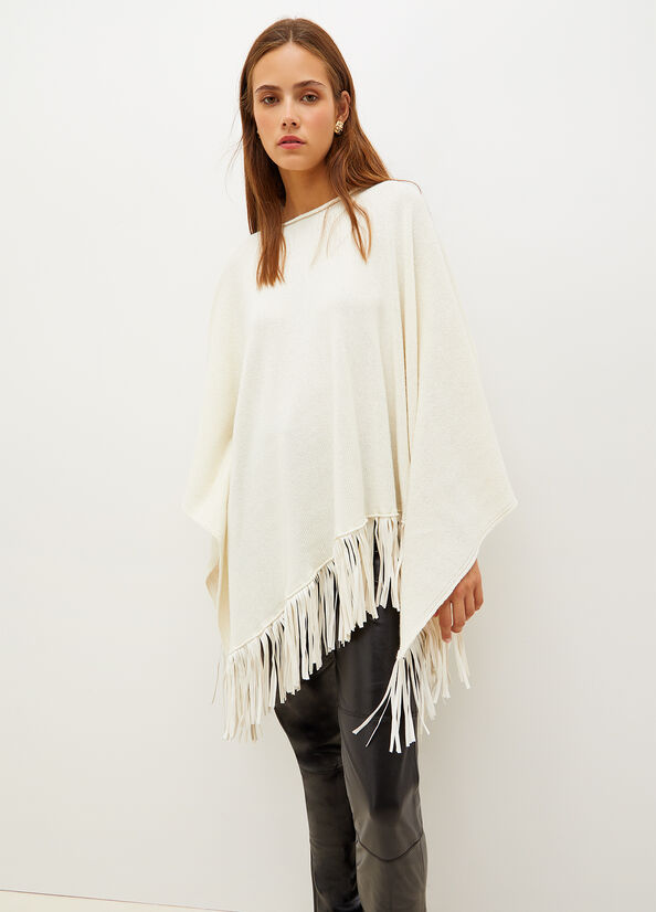 Cream Women\'s Liu Jo Poncho With Fringes Coats | RIH-839607