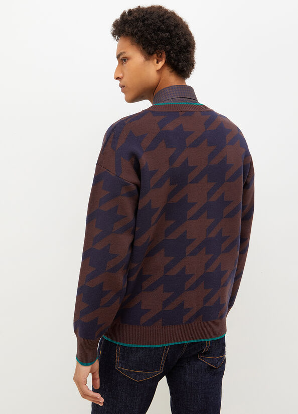 Dark Blue / Brown Men's Liu Jo Houndstooth Sweaters | FPR-095137