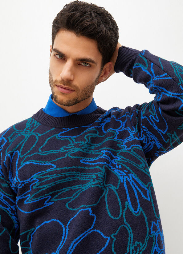 Dark Blue Men's Liu Jo Jacquard Sweaters | OHX-923854