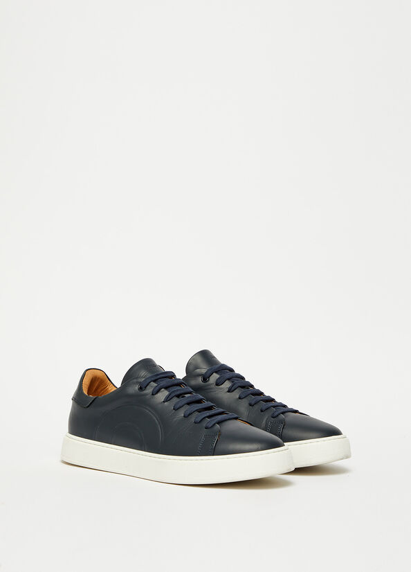 Dark Blue Men's Liu Jo Leather Sneakers | XDS-542670