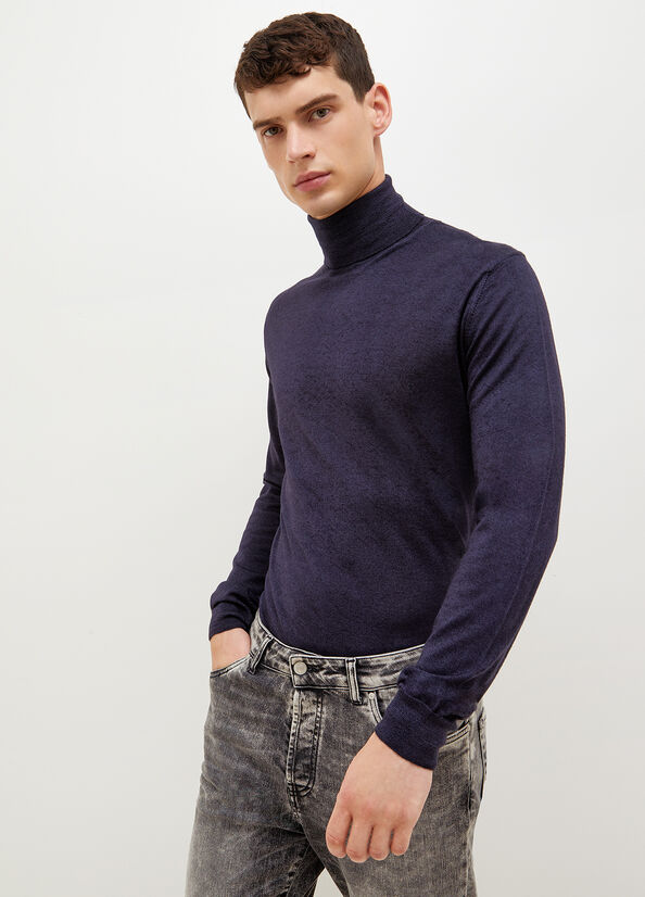 Dark Blue Men\'s Liu Jo Pure Turtleneck Sweaters | VZU-247586