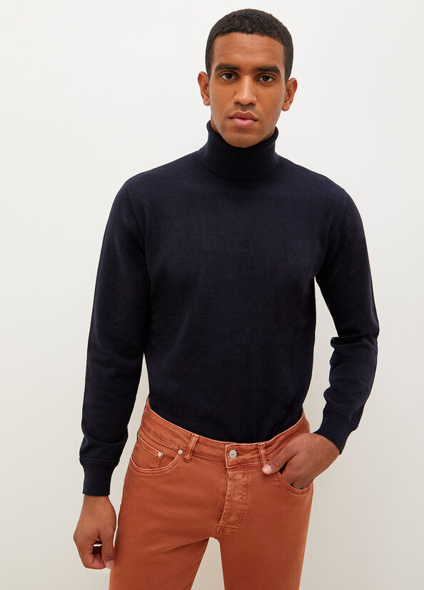 Dark Blue Men\'s Liu Jo Turtleneck In Cotton Sweaters | NVK-048951