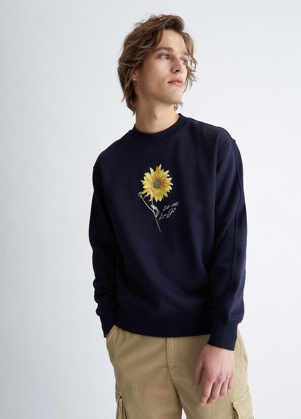 Dark Blue Men\'s Liu Jo With Sunflower Print Sweaters | GSH-968275