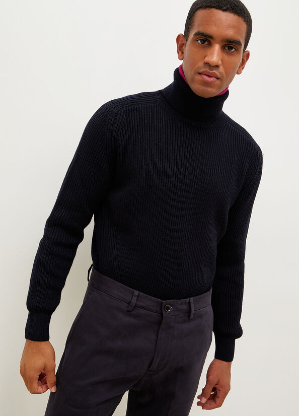 Dark Blue Men\'s Liu Jo Woollen Turtleneck Sweaters | VPH-842096