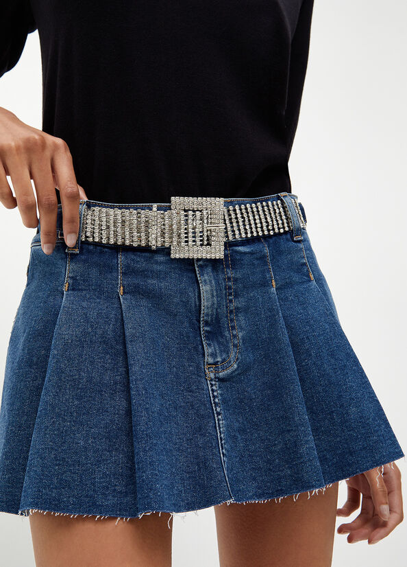 Dark Blue Women's Liu Jo Pleated Denim Mini Skirts | IJB-075238