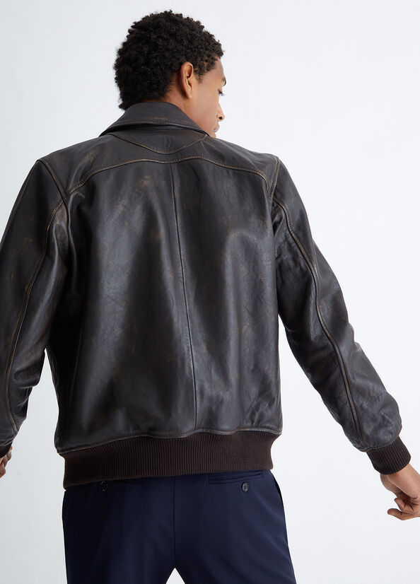 Dark Brown Men's Liu Jo Leather Bomber Jackets | GWS-802135