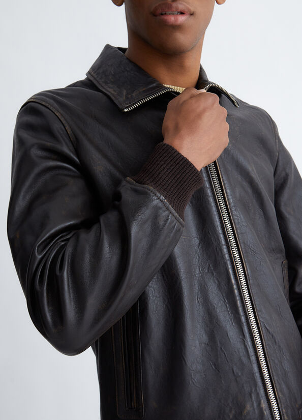 Dark Brown Men's Liu Jo Leather Bomber Jackets | GWS-802135