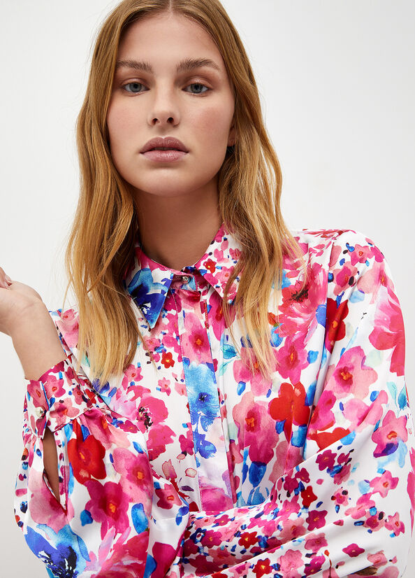 Fuchsia Women's Liu Jo Floral Satin Shirts | BHQ-539842