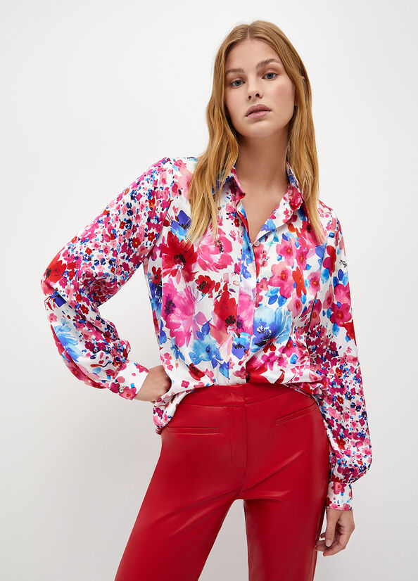 Fuchsia Women\'s Liu Jo Floral Satin Shirts | BHQ-539842