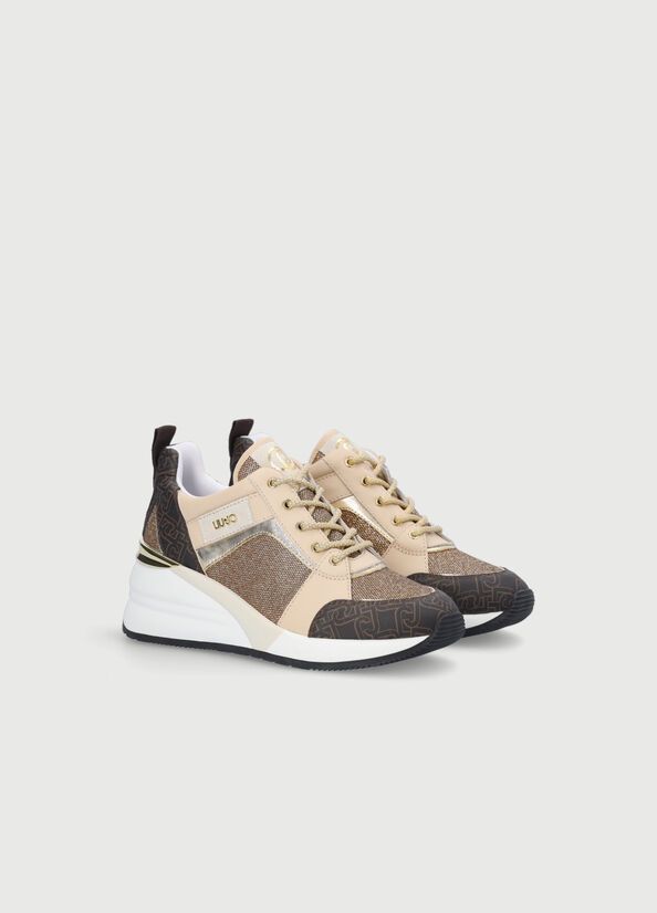 Gold Women's Liu Jo Monogram Lurex Sneakers | CZH-391680