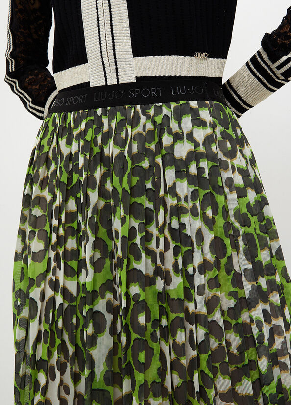 Green Women's Liu Jo Animal Print Pleated Skirts | IDQ-851907