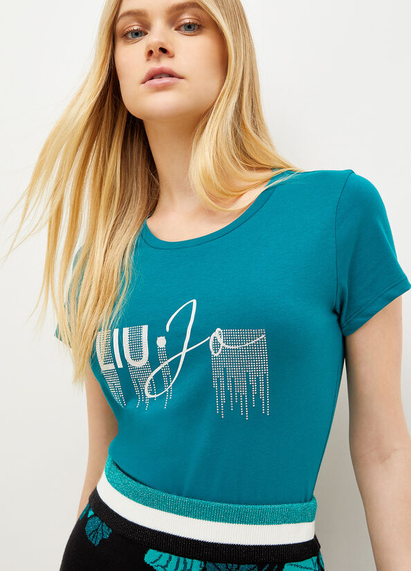 Green Women's Liu Jo Eco-Friendly With Logo T Shirts | WKI-329840