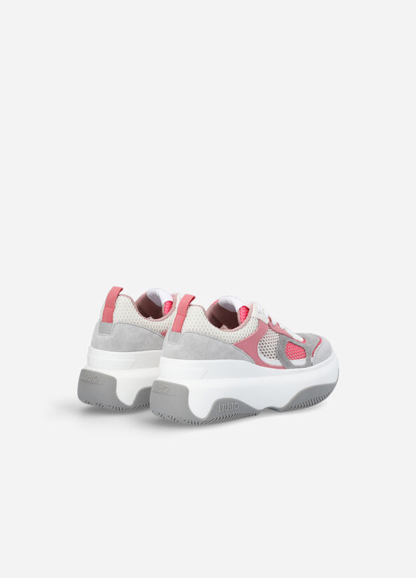 Grey / Pink Women's Liu Jo Chunky Leather Sneakers | OJI-260471