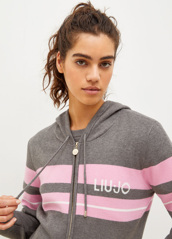 Grey / Pink Women's Liu Jo Hooded With Zip Sweaters | UNV-586940