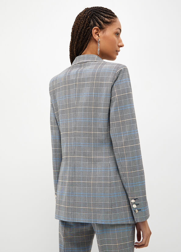 Grey Women's Liu Jo Glen Plaid Blazer Jackets | SUA-574839