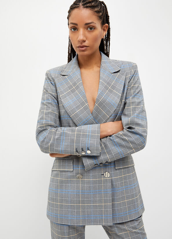 Grey Women\'s Liu Jo Glen Plaid Blazer Jackets | SUA-574839