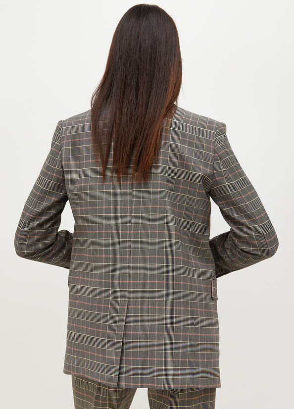 Grey Women's Liu Jo Glen Plaid Blazer Jackets | WRK-163059