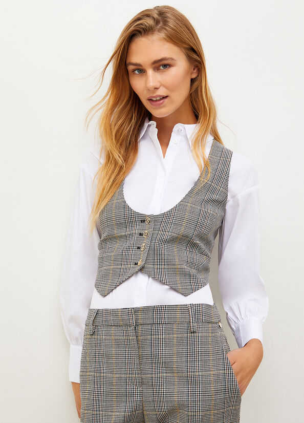 Grey Women\'s Liu Jo Glen Plaid Vest Jackets | MQO-260839