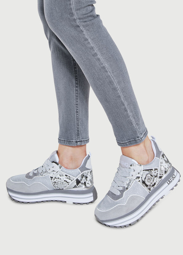 Grey Women\'s Liu Jo Platform With Python Print Sneakers | LUM-721864