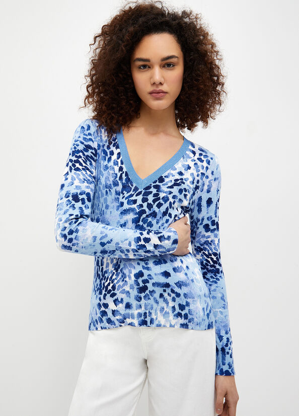 Light Blue Women\'s Liu Jo Animal Print Sweaters | BQU-049158