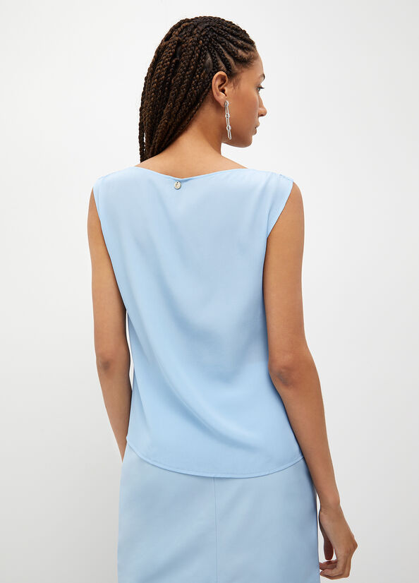 Light Blue Women's Liu Jo Crepe De Chine Tops | VAY-483507