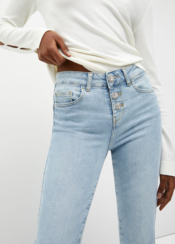 Light Blue Women's Liu Jo Cropped Bottom Up Straight-Fit Jeans | JNP-826749