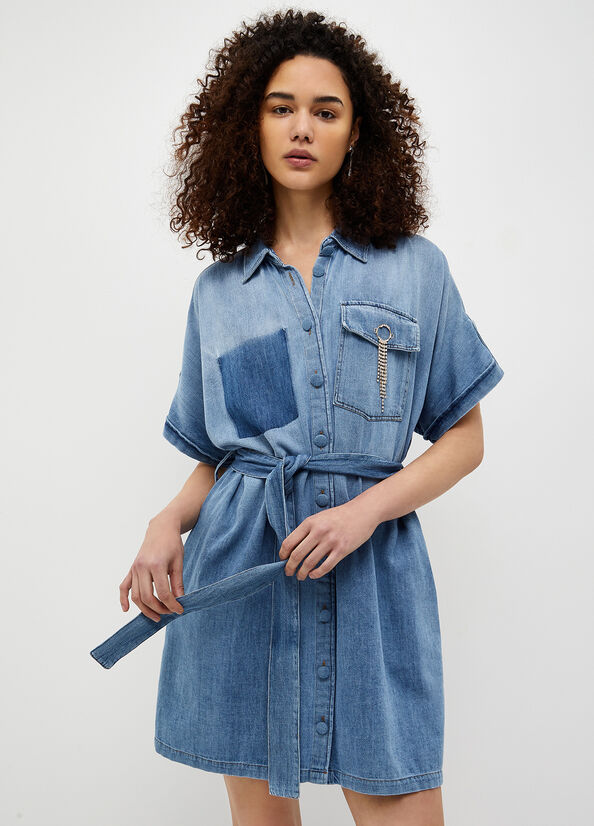 Light Blue Women\'s Liu Jo Denim Dress | DIK-265341