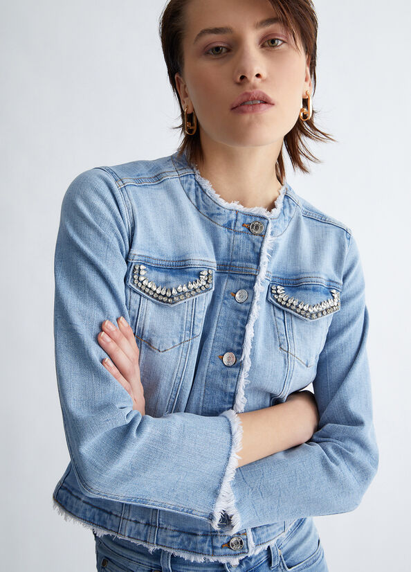 Light Blue Women's Liu Jo Denim With Appliqués Jackets | SBF-703156