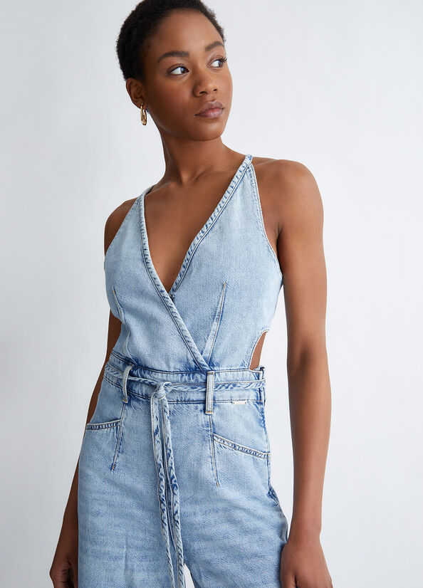 Light Blue Women\'s Liu Jo Eco-Friendly Denim Jumpsuit Dress | IXP-530974