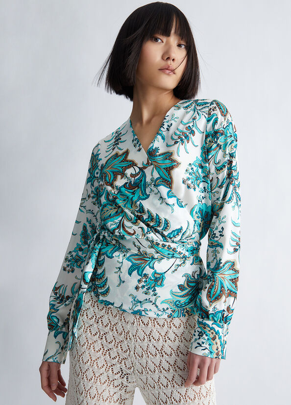 Light Turquoise Women\'s Liu Jo Eco-Friendly Paisley Blouse Shirts | CIB-314280