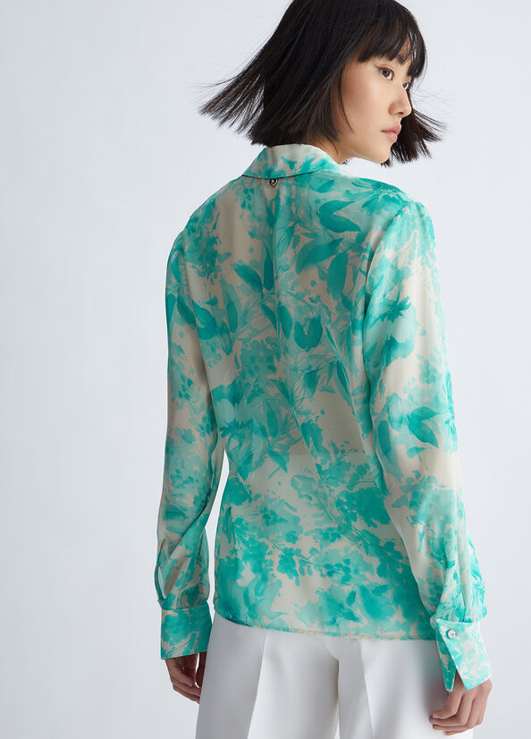 Light Turquoise Women's Liu Jo Floral Shirts | JDS-083245