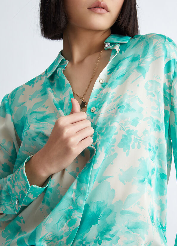 Light Turquoise Women's Liu Jo Floral Shirts | JDS-083245