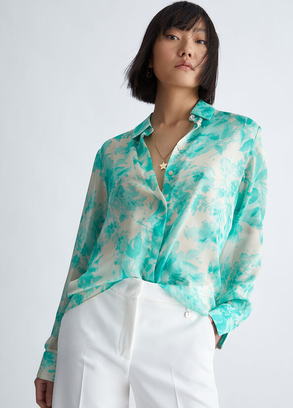 Light Turquoise Women\'s Liu Jo Floral Shirts | JDS-083245