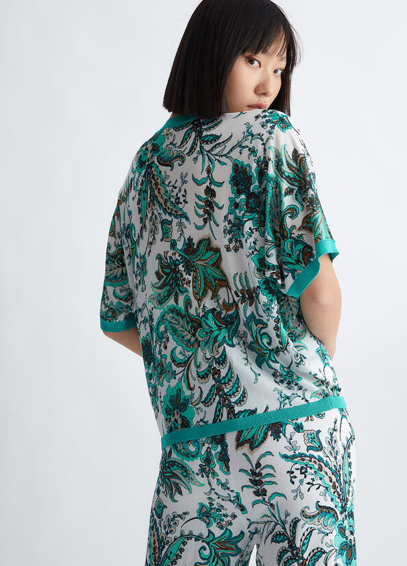 Light Turquoise Women's Liu Jo Paisley Print Sweaters | QJI-017238