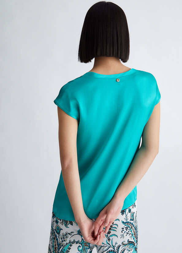 Light Turquoise Women's Liu Jo Silk Blend Blouse Shirts | UOW-705618