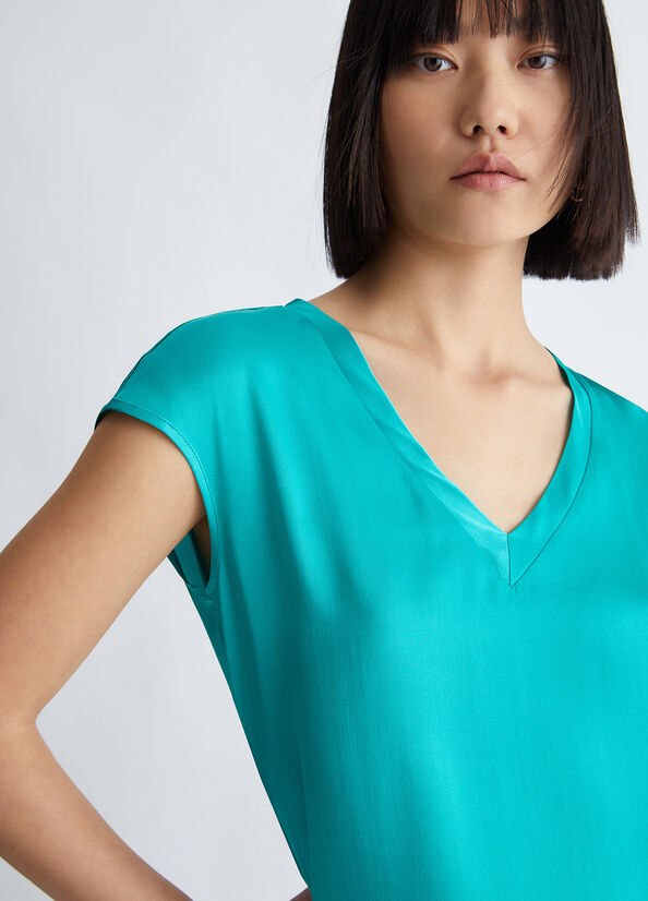 Light Turquoise Women's Liu Jo Silk Blend Blouse Shirts | UOW-705618