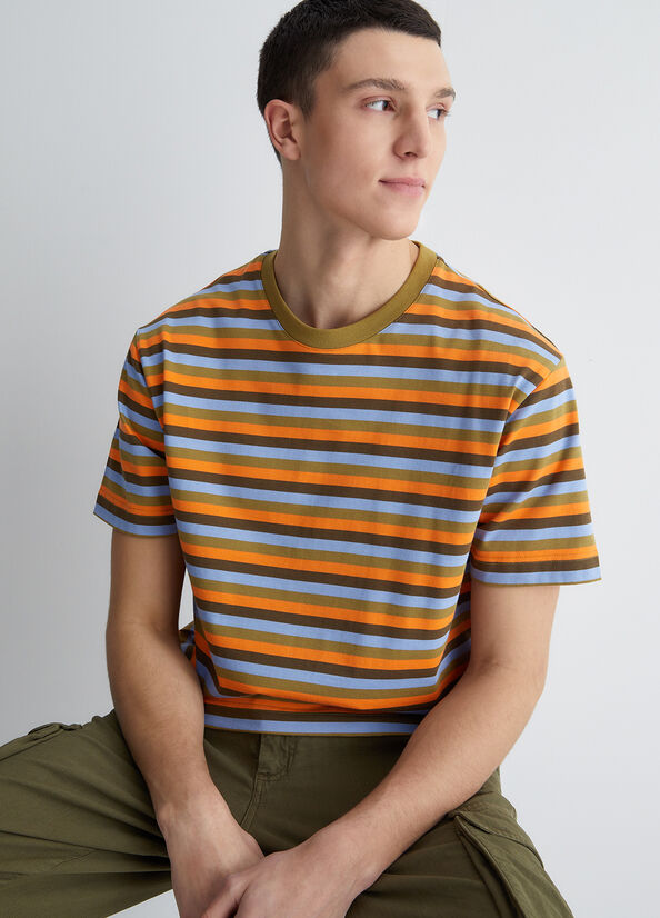 Olive Men's Liu Jo Striped T Shirts | VZS-297354