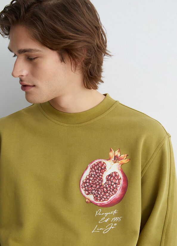 Olive Men's Liu Jo With Pomegranate Print Sweaters | BNO-947285