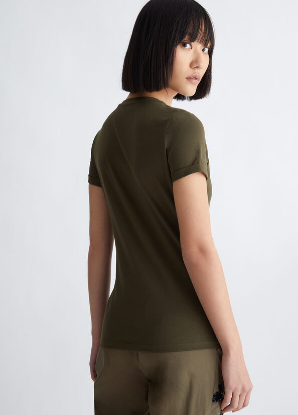 Olive Women's Liu Jo Cotton With Logo Tops | LRB-046397